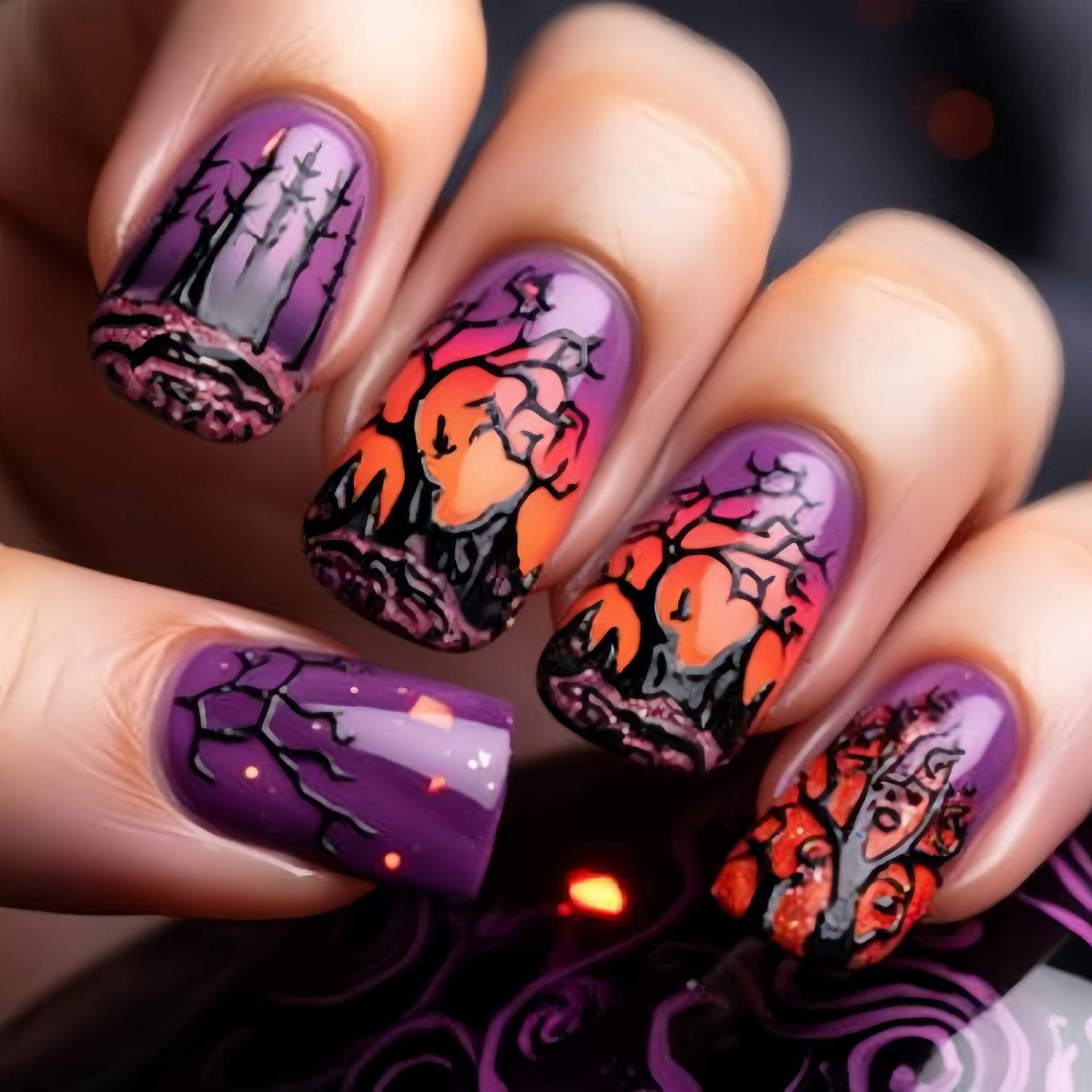 Nail Art Orange - 여성용 중간 크기의 사각형 인조 손톱,
