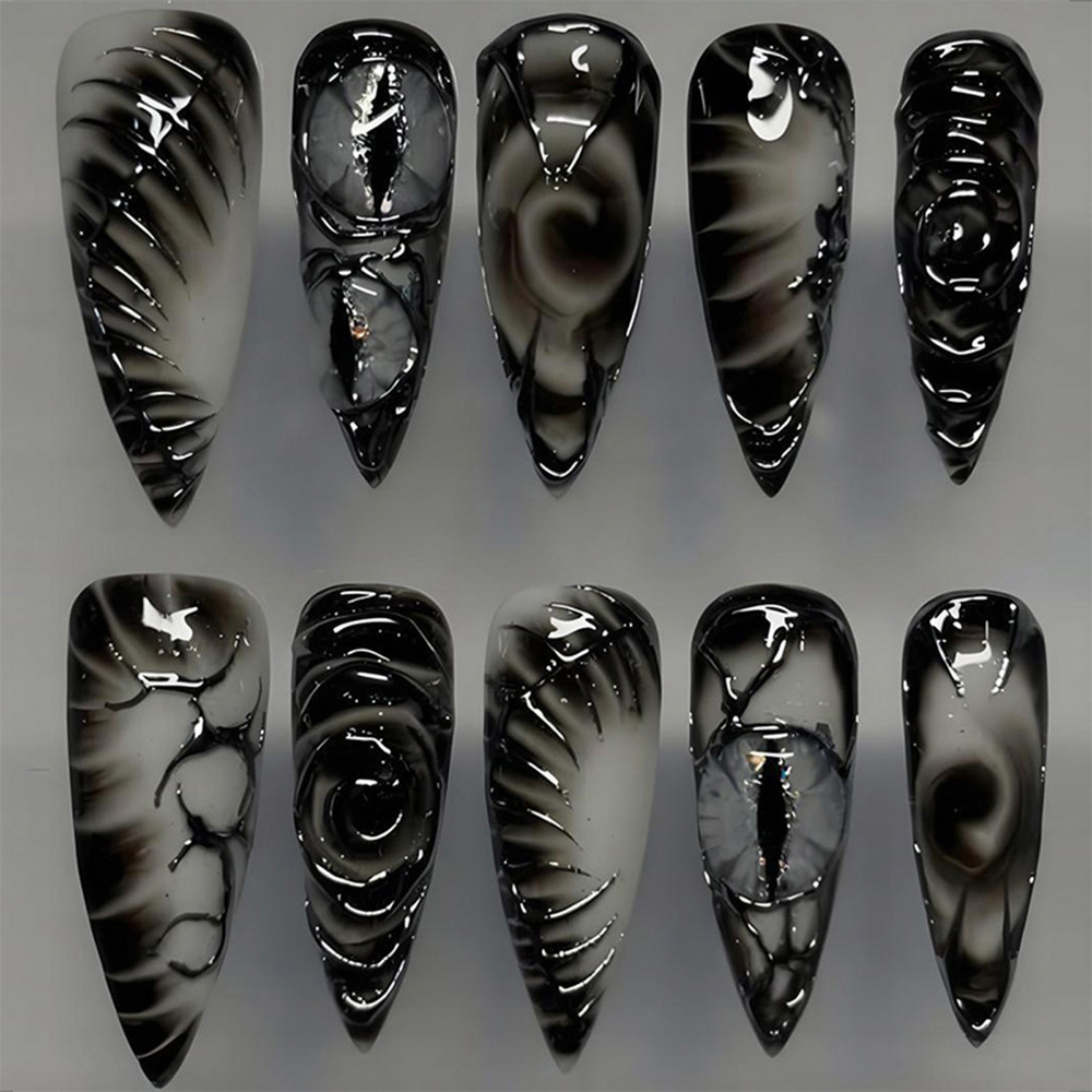 Nail Art Press On - 스틸레토 고딕 프레스온 네일 30개, 광택