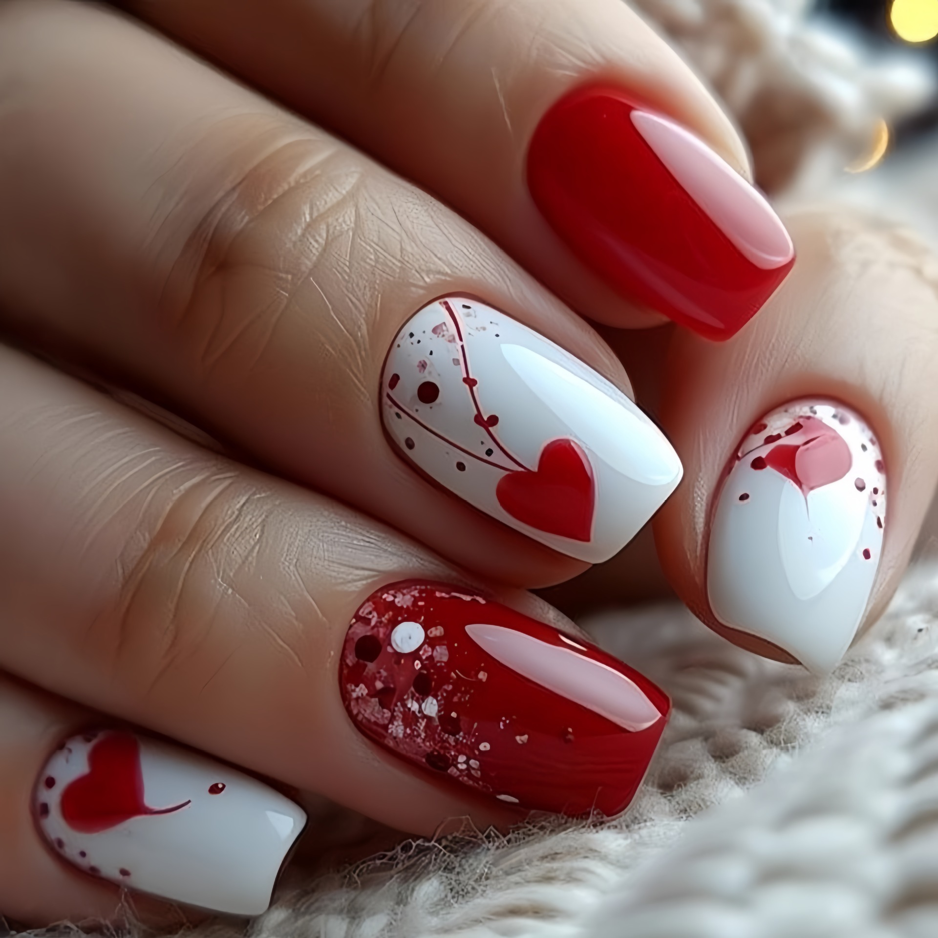 Nail Art Pink - 여성 소녀용 발렌타인데이용 그라데이션 레드 핑크