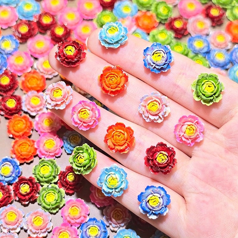 Nail Art Ombre - 50개입, 다양한 색상의 3D 레진 장미