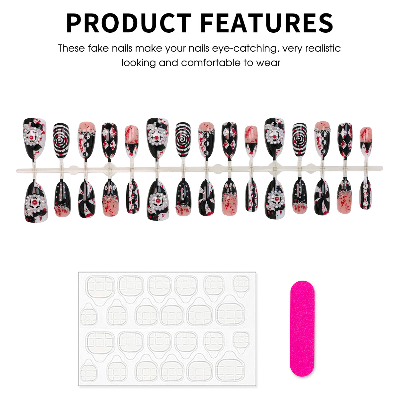 30개 재미있는 다크 클라운 프레스온 네일 할로윈 프렌 - Nail Art Press On 리뷰 및 가격