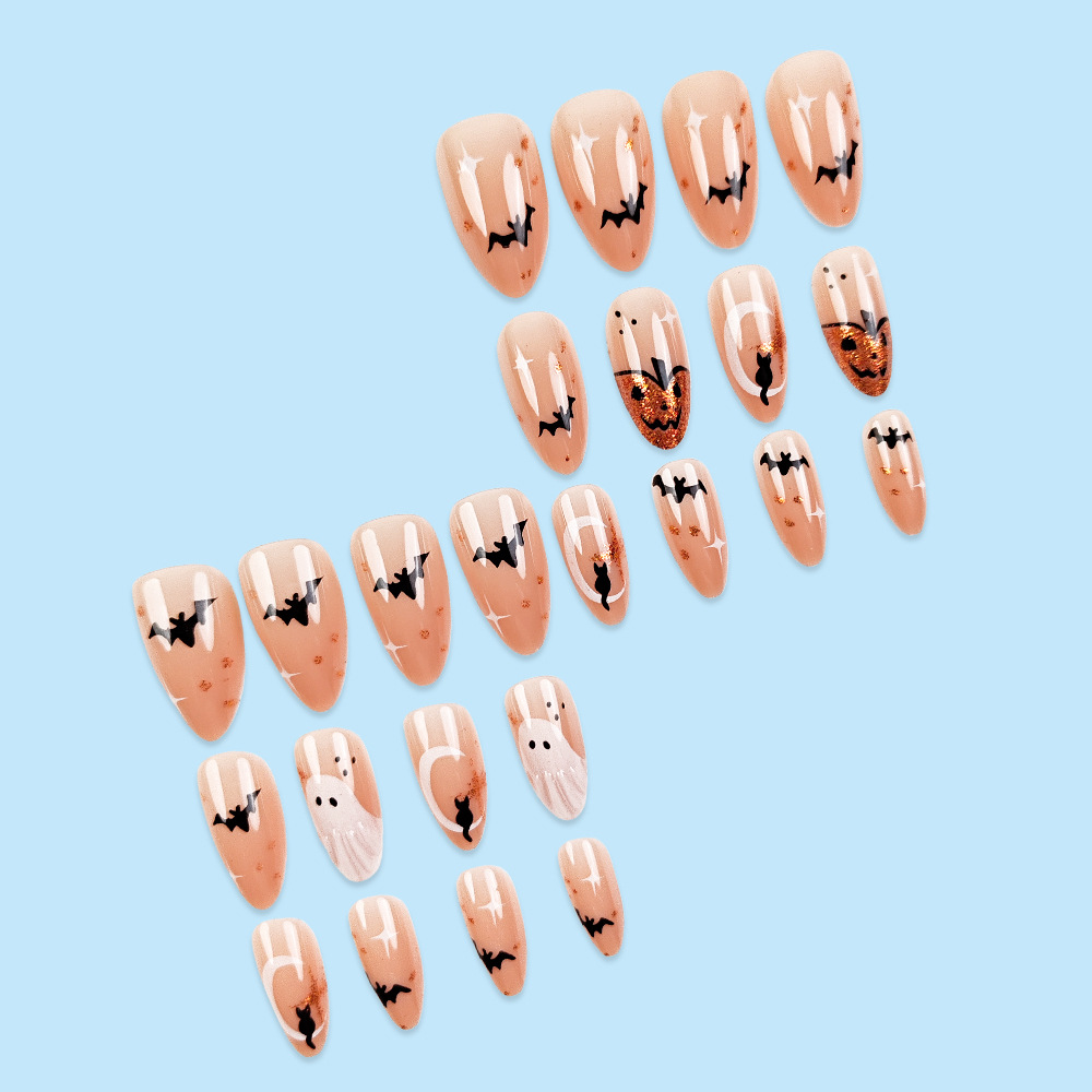 24개 심플 아몬드 프레스온 네일 귀여운 흰색 유령 박 - Nail Art Press On 리뷰 및 가격