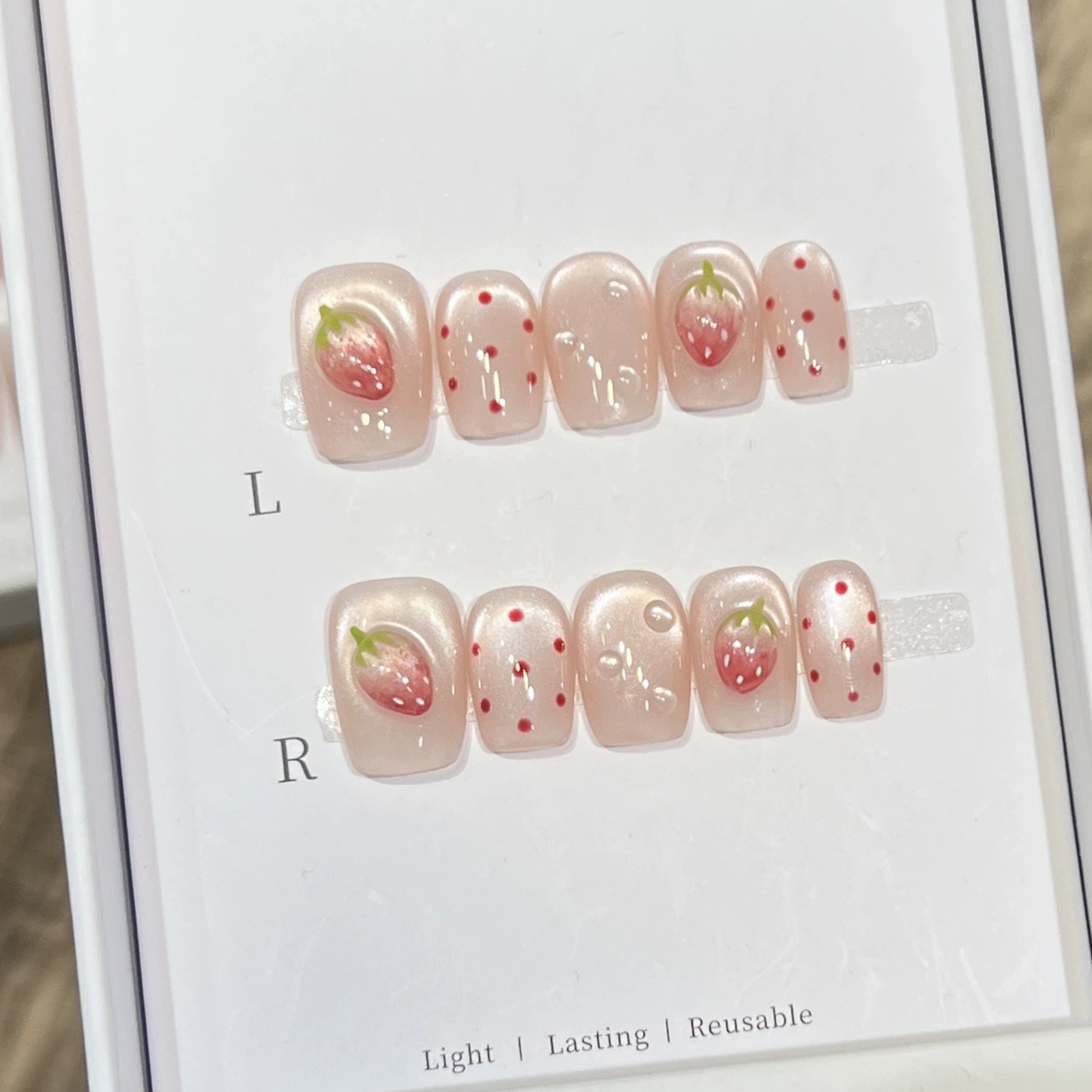 10개입 짧은 사각형 인조 손톱 별/꽃/딸기 프린트 자 - Nail Art Press On 리뷰 및 가격