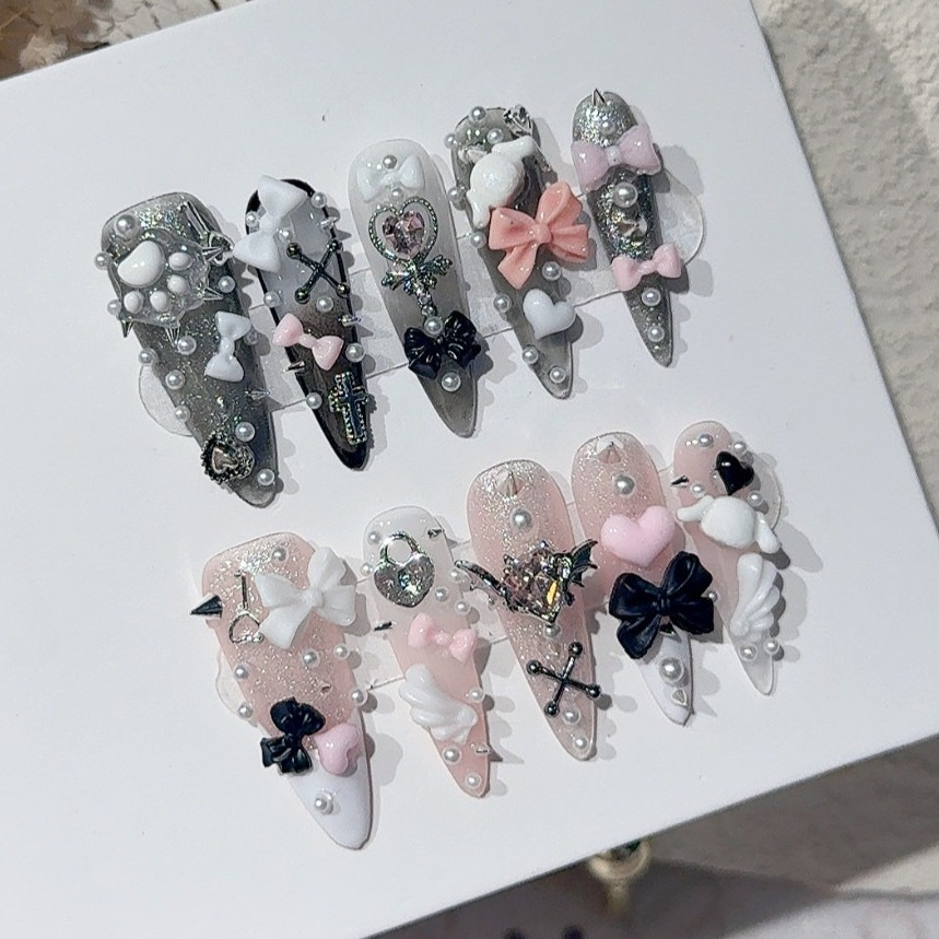 지라이 Y2K 스파이스 걸 블랙 핑크 롱팁 프렌치 프레 - Nail Art Pink 리뷰 및 가격